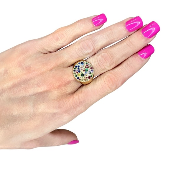 Gold Multicolor Gemstone Signet Ring – Size 8 - Picture 6 of 7